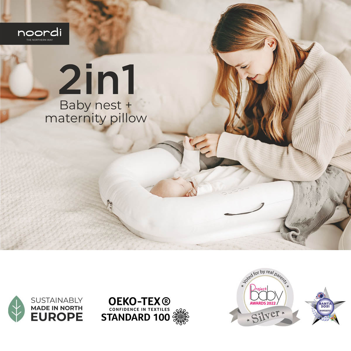 Noordi 2in1 Baby Nest & Maternity Pillow – Pregnancy to Baby Sleep Support