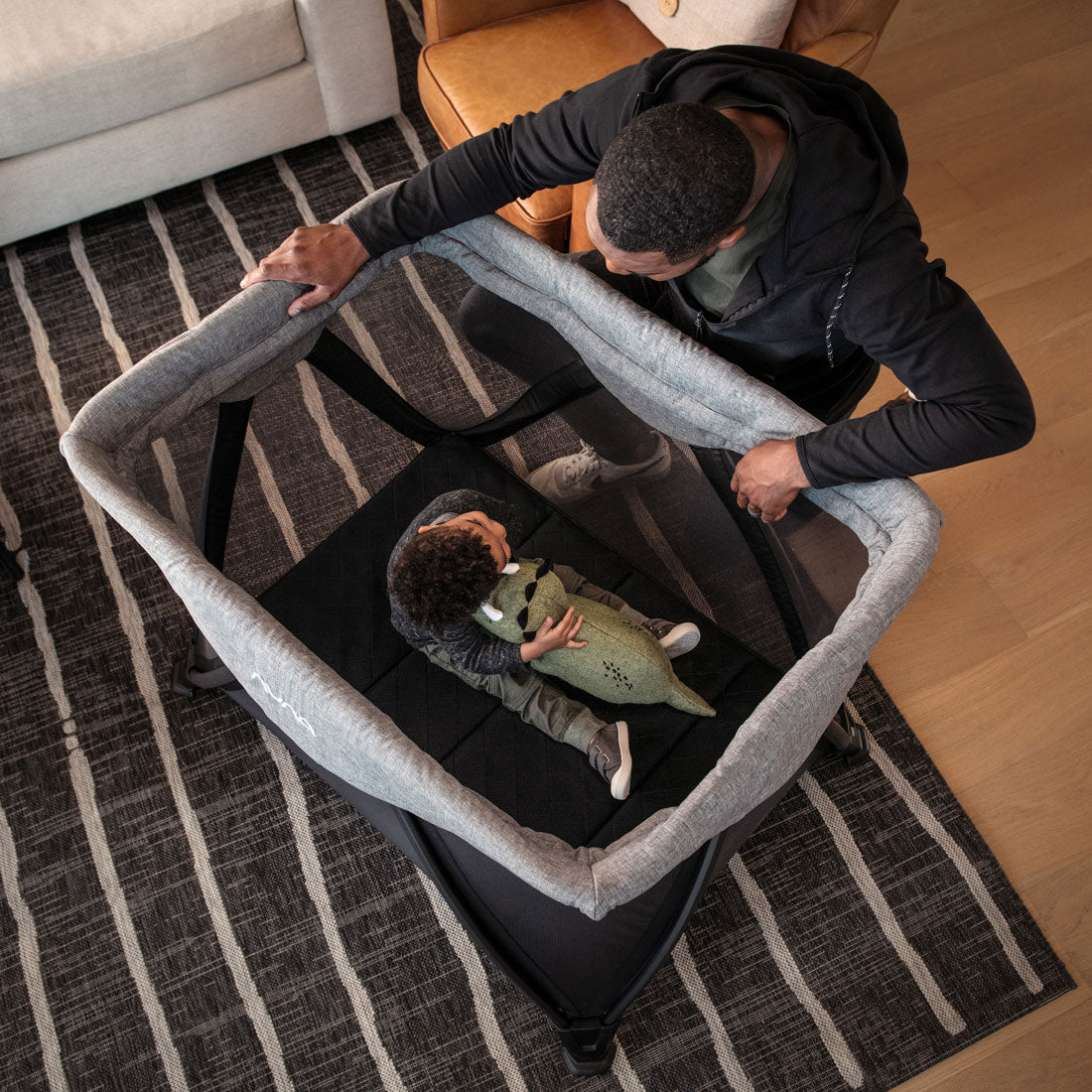 Nuna SENA Aire Travel Cot with Zip On Bassinet - Caviar
