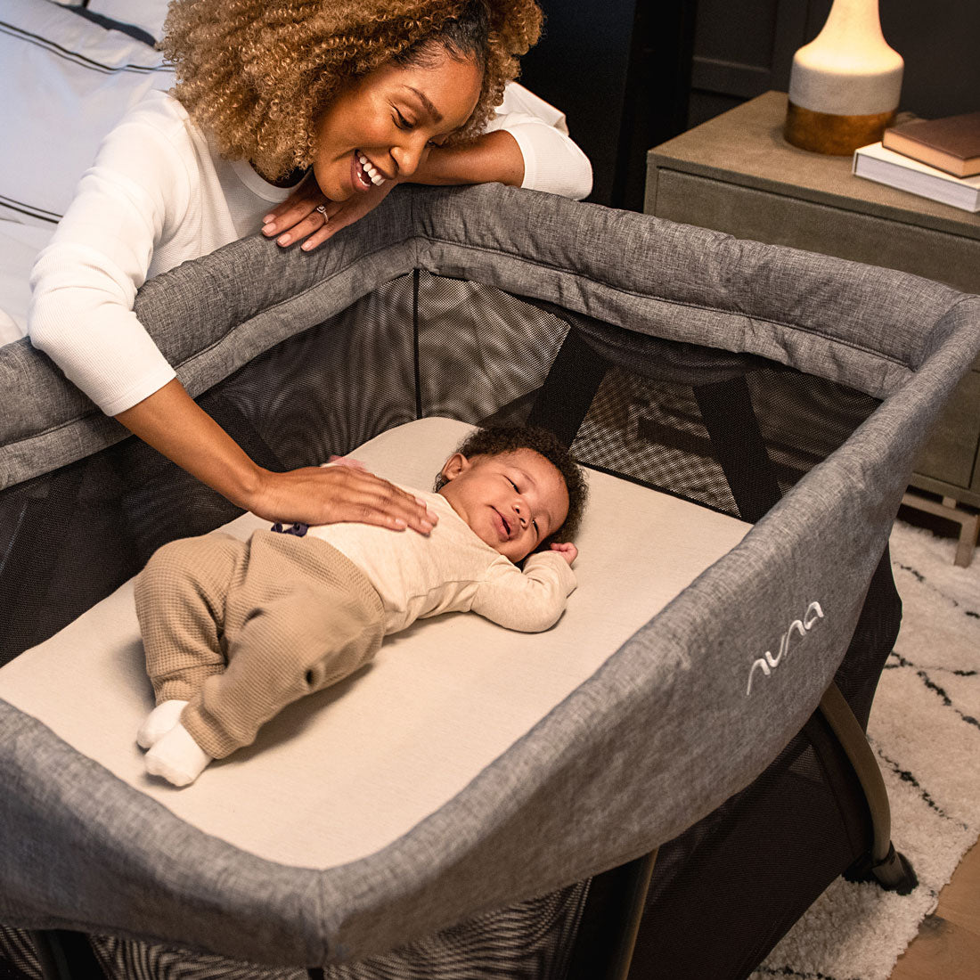 Nuna SENA Aire Travel Cot with Zip On Bassinet - Caviar