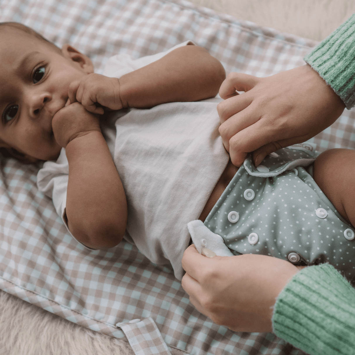 One Size All-In-One Reusable Cloth Nappy - Dottie - Sage