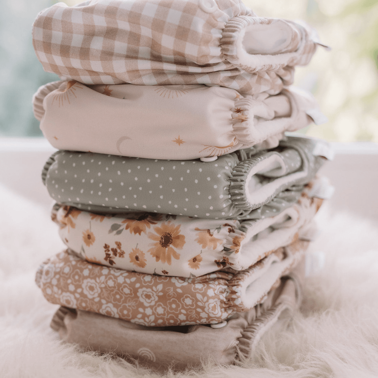 One Size All-In-One Reusable Cloth Nappy - Gingham Taupe