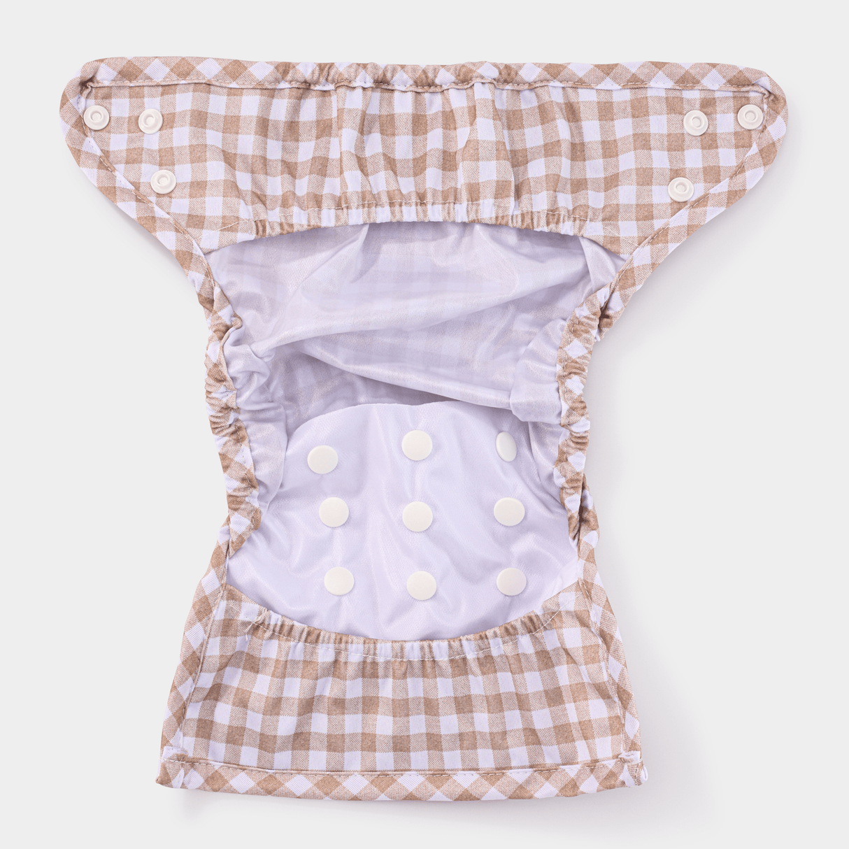 One Size Reusable Cloth Nappy Wrap - Gingham Taupe