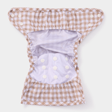 One Size Reusable Cloth Nappy Wrap - Gingham Taupe