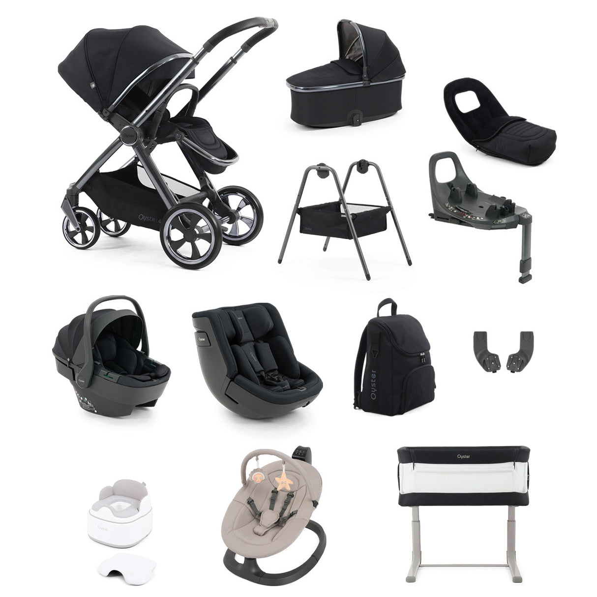 BabyStyle Oyster 4 Luxury 360 Car Seat & Nursery Essentials Bundle - Carbonite