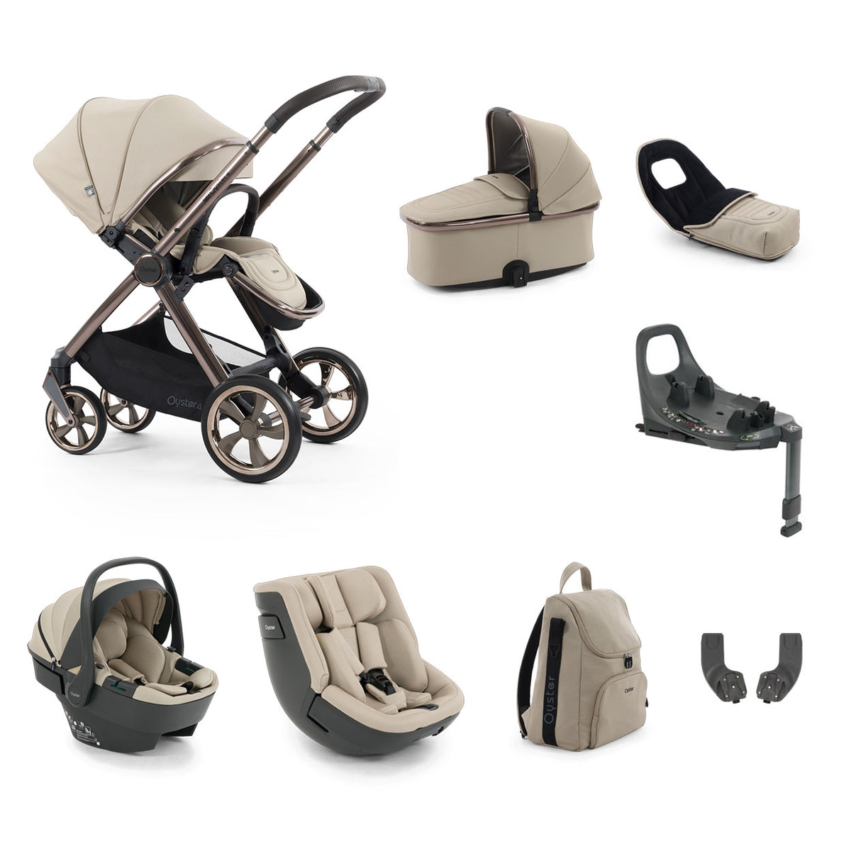 BabyStyle Oyster 4 Essential Baby & Toddler 360 Car Seat Bundle - Buttermilk