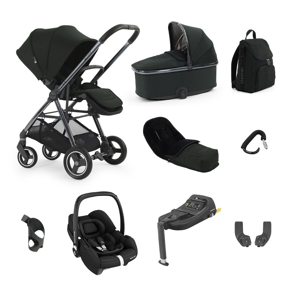 BabyStyle Oyster Gravity+ 9 Piece Maxi-Cosi Cabriofix iSize Bundle - Black Olive