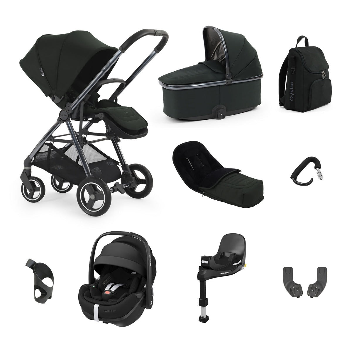 BabyStyle Oyster Gravity+ 9 Piece Maxi-Cosi Pebble 360 Pro2 Bundle - Black Olive