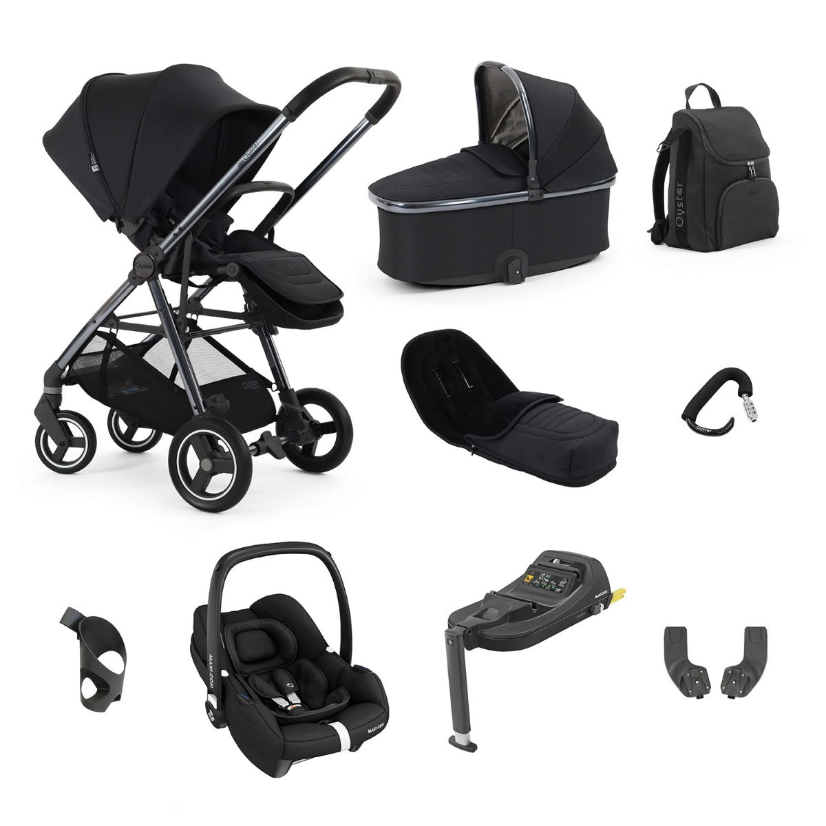 BabyStyle Oyster Gravity+ 9 Piece Maxi-Cosi Cabriofix iSize Bundle - Carbonite
