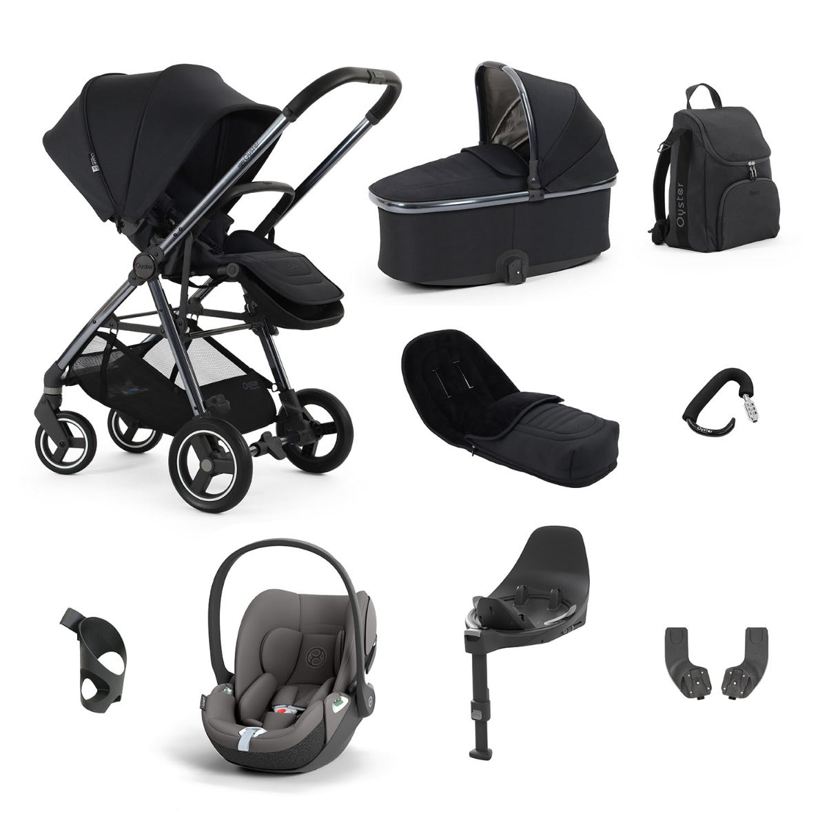 BabyStyle Oyster Gravity+ 9 Piece Cybex Cloud T Bundle - Carbonite