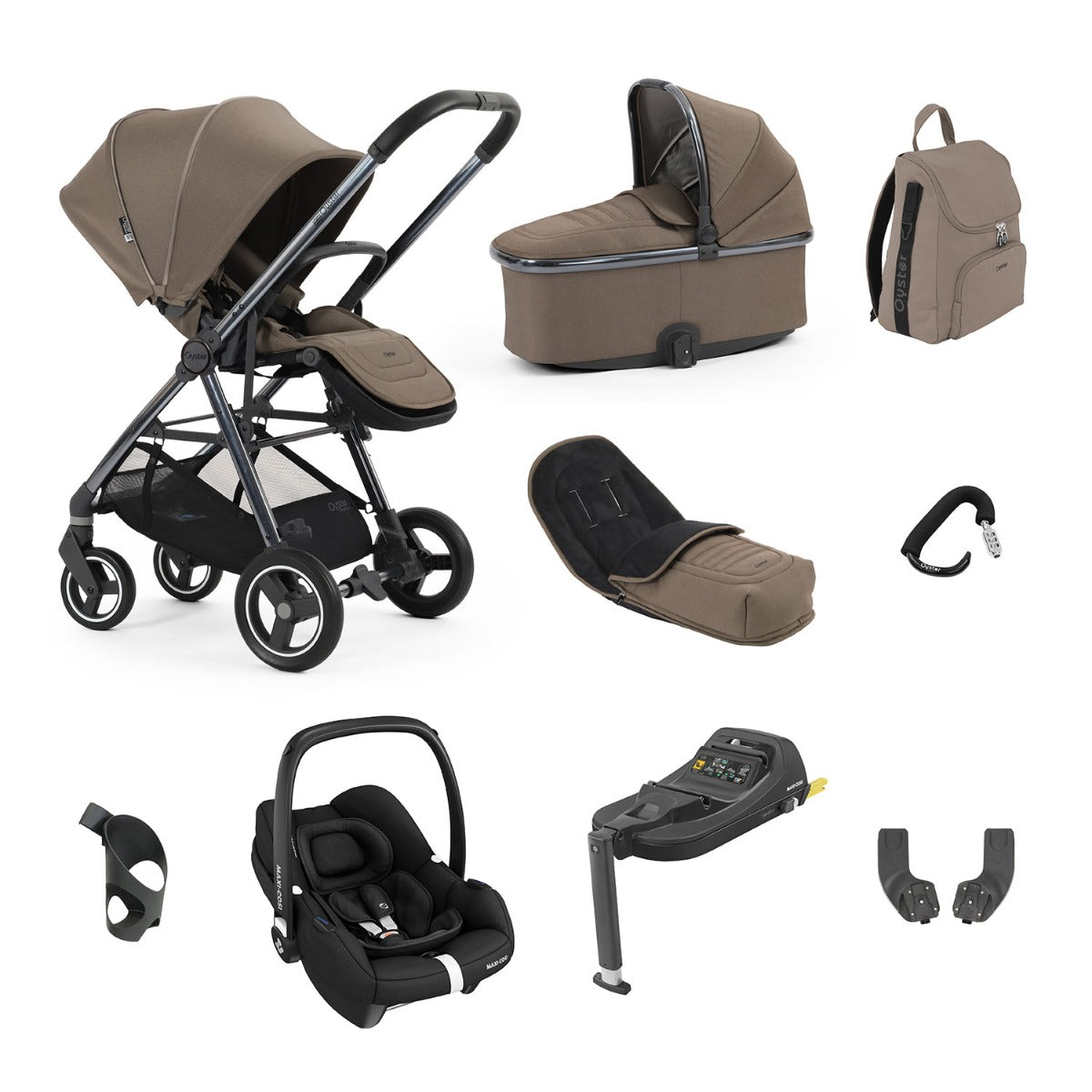 BabyStyle Oyster Gravity+ 9 Piece Maxi-Cosi Cabriofix iSize Bundle - Mink