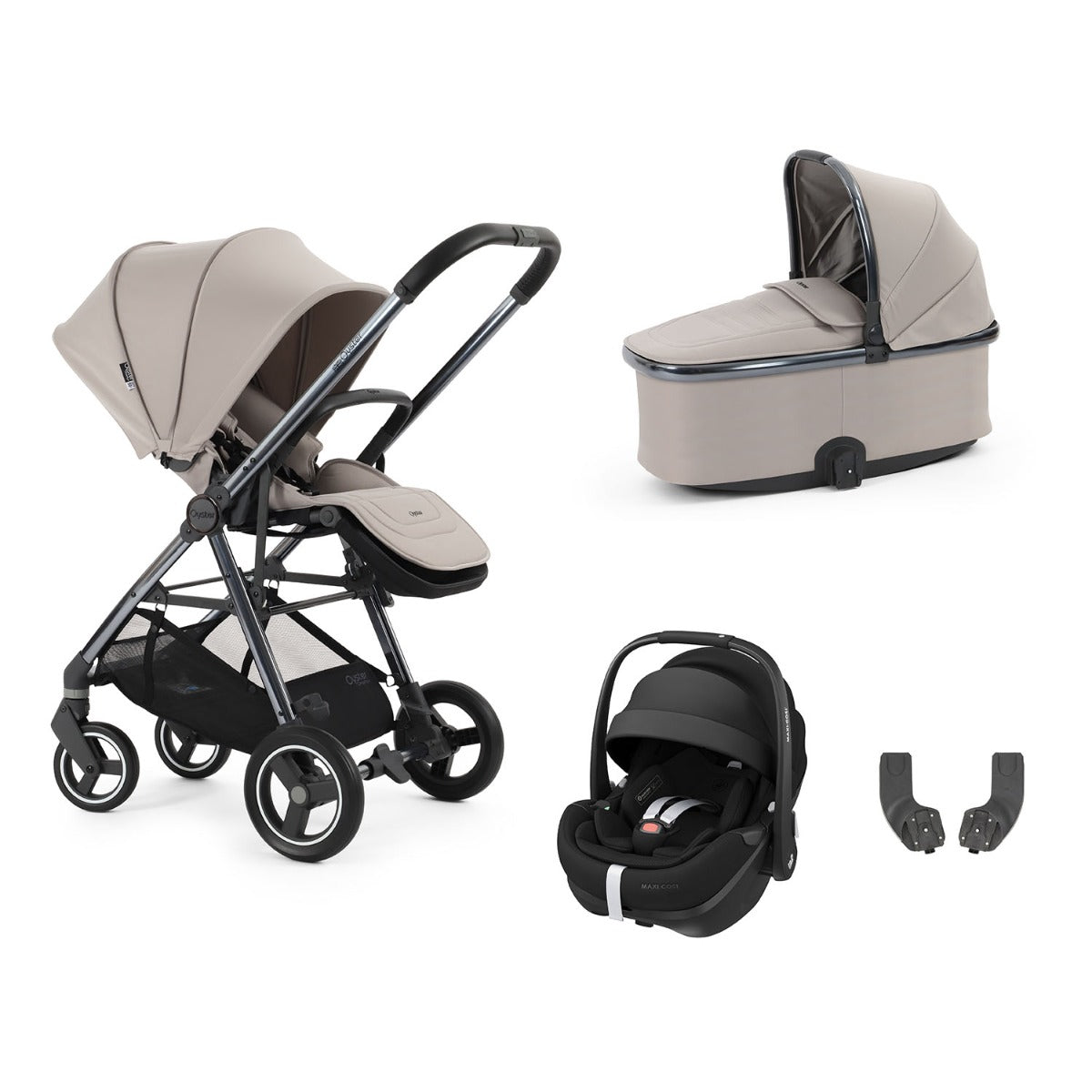 BabyStyle Oyster Gravity+ 4 Piece Maxi-Cosi Pebble 360 Pro2 Bundle - Stone
