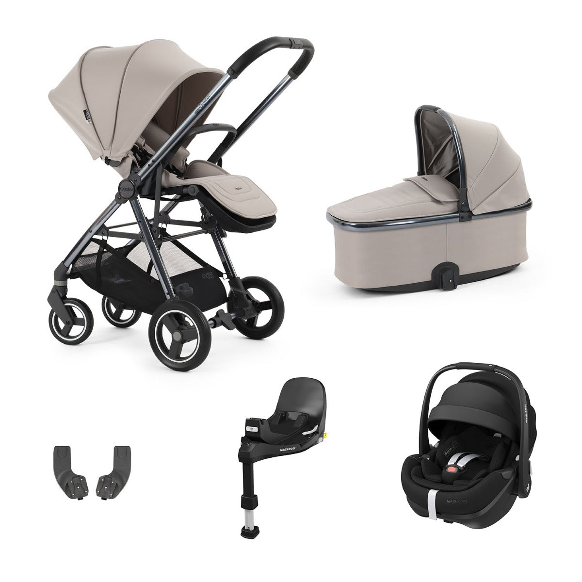 BabyStyle Oyster Gravity+ 5 Piece Maxi-Cosi Pebble 360 Pro2 Bundle - Stone