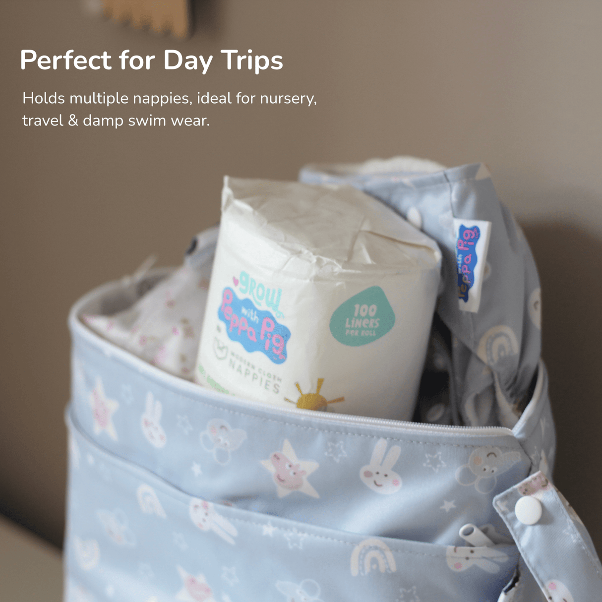 Peppa Pig Grab & Go Nappy Wet Bag - Peppa Clouds