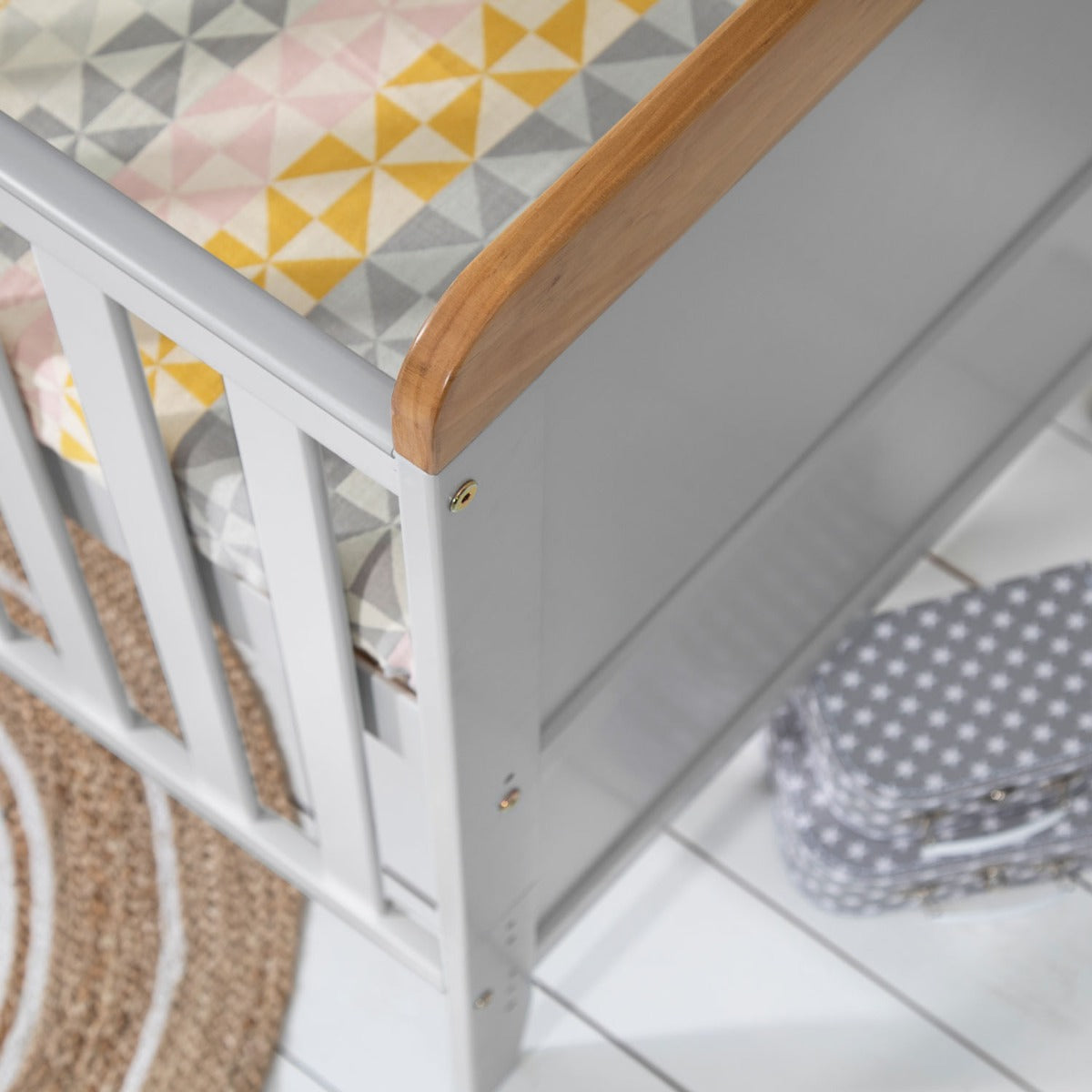 Tutti Bambini Rio Cot Bed with Cot Top Changer & Mattress - Dove Grey/Oak