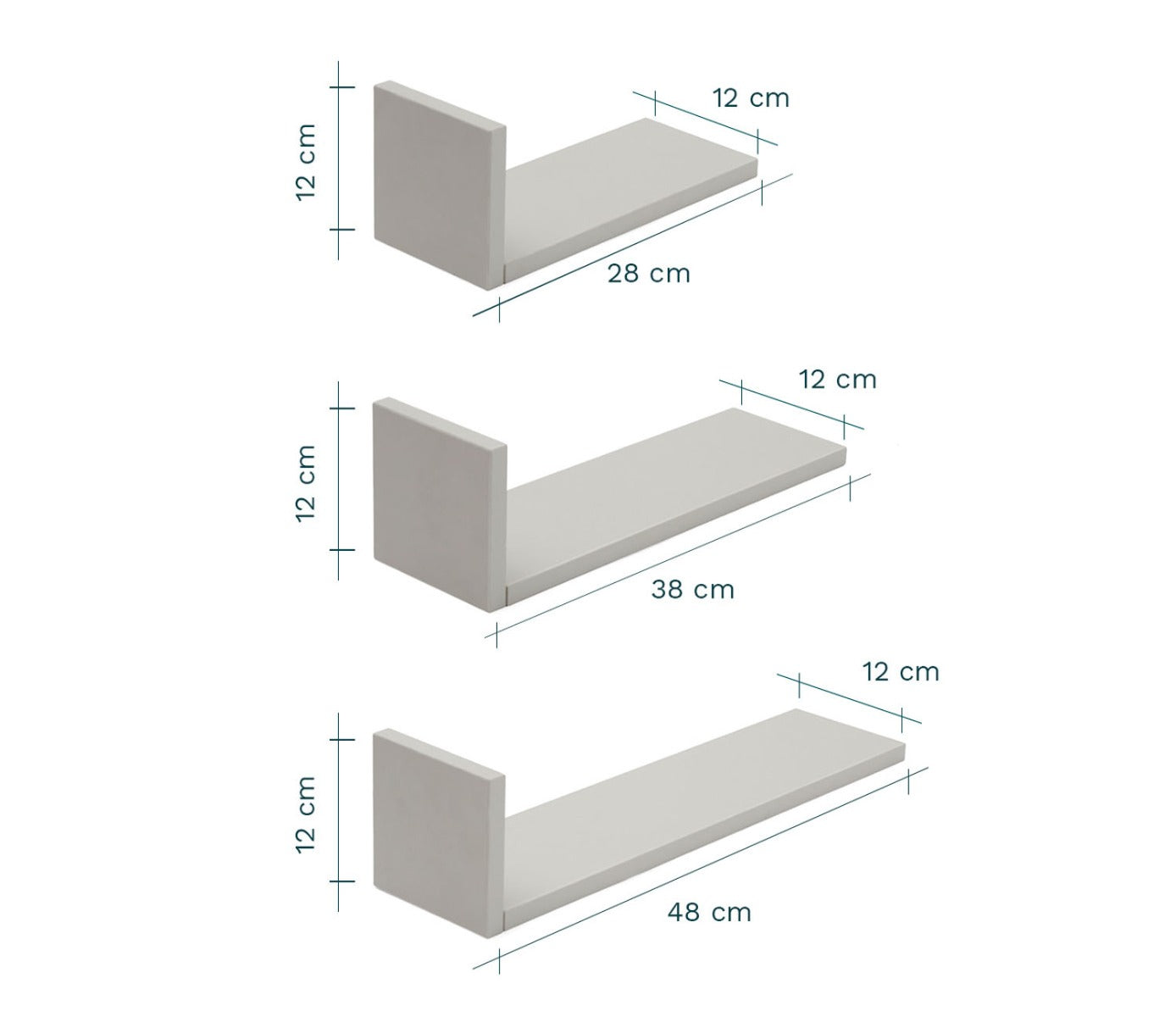 Tutti Bambini Rio Set of Three L-Shaped Wall Shelves - Dove Grey