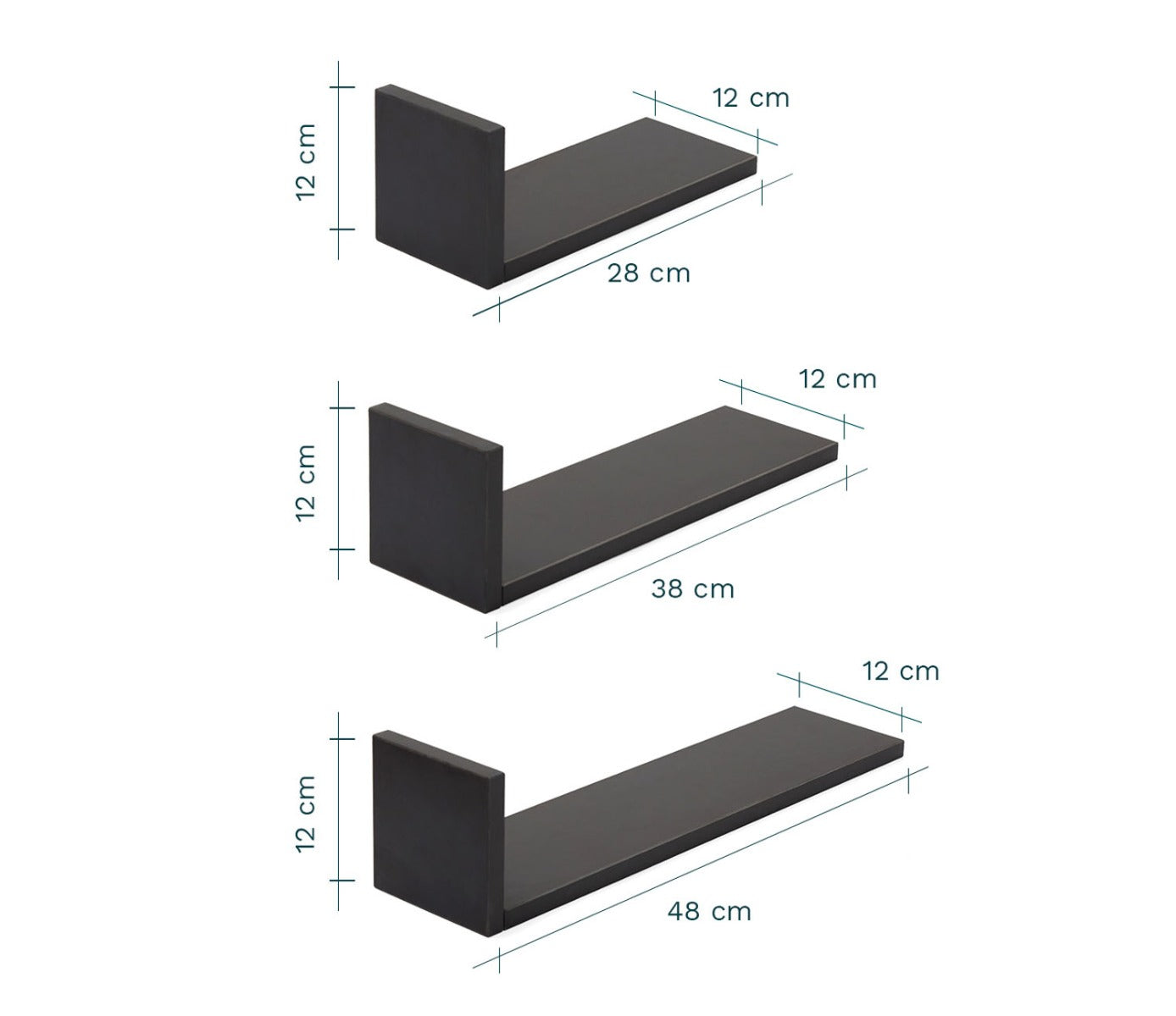 Tutti Bambini Rio Set of Three L-Shaped Wall Shelves - Slate Grey