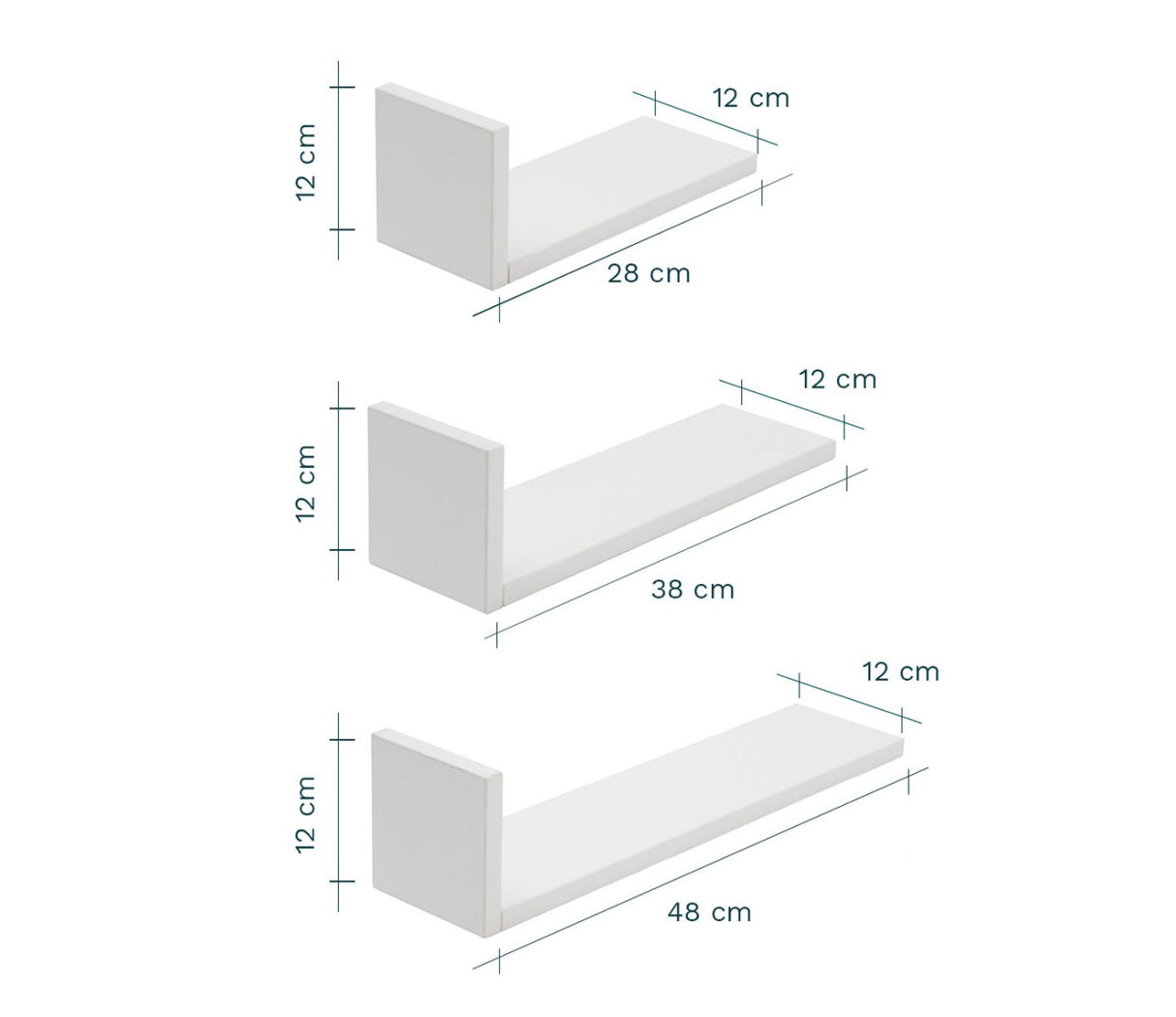 Tutti Bambini Rio Set of Three L-Shaped Wall Shelves - White
