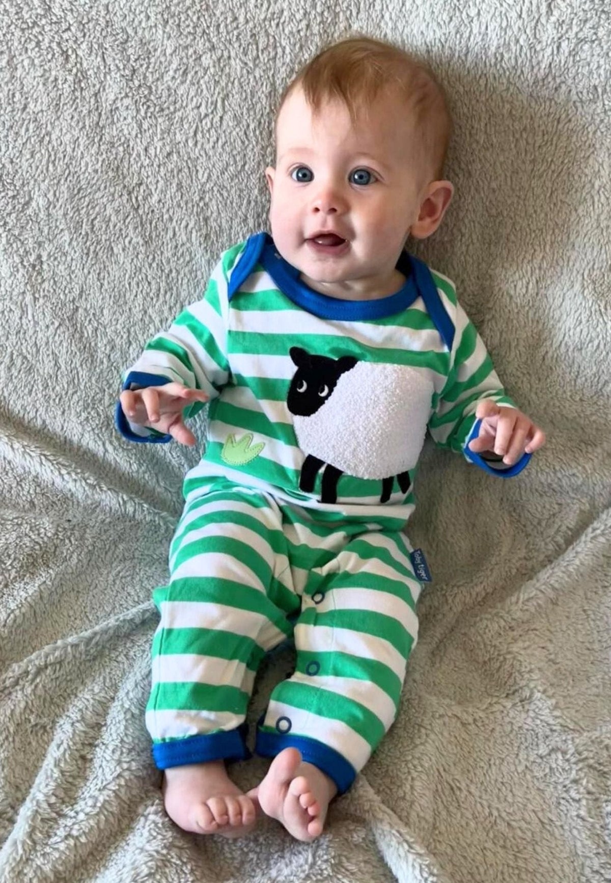 Toby Tiger Organic Hillside Sheep Applique Sleepsuit