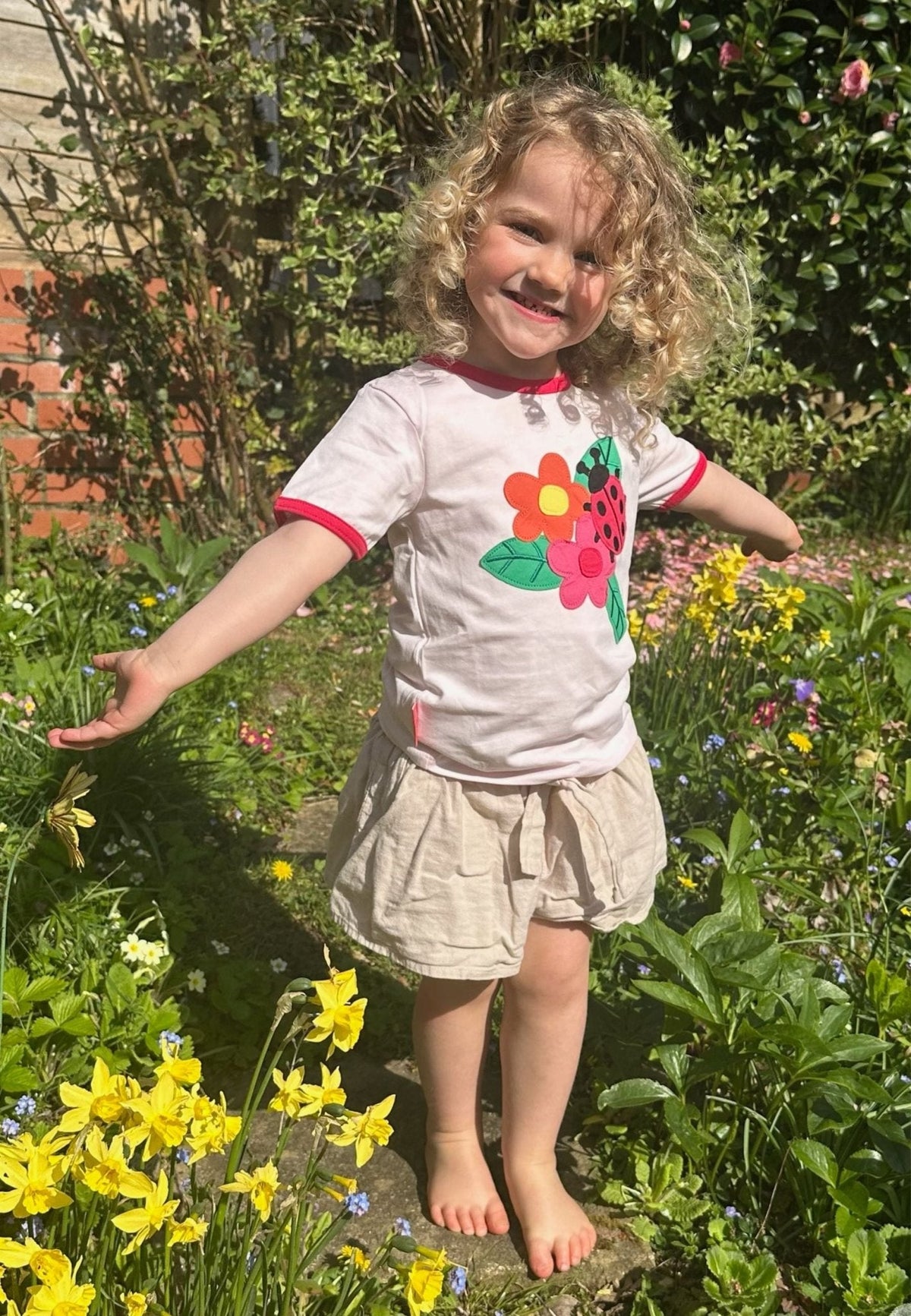 Toby Tiger Organic Ladybird Applique Short-Sleeved T-Shirt