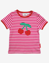 Toby Tiger Organic Cherry Applique Short-Sleeved T-Shirt
