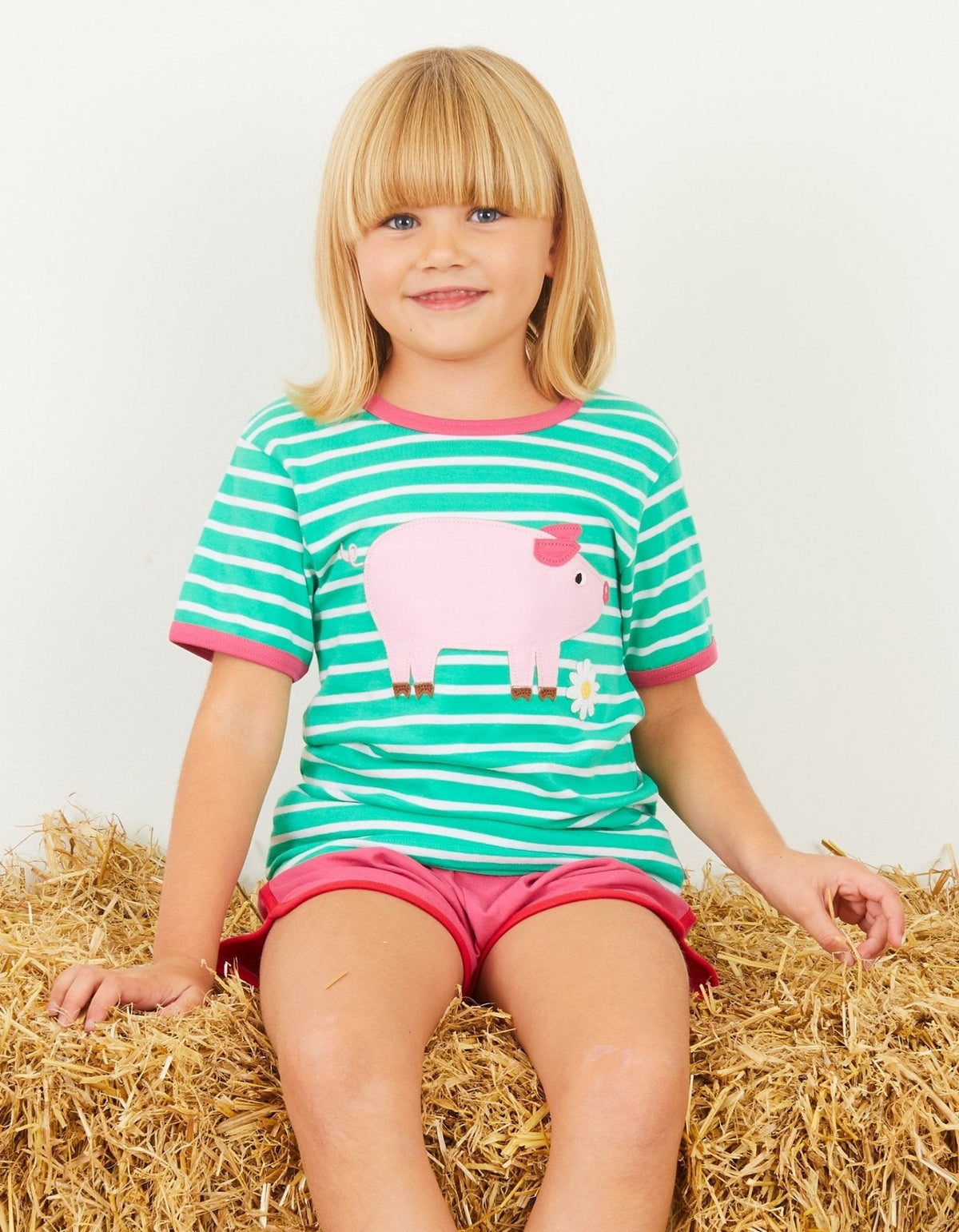Toby Tiger Organic Pig Applique Short-Sleeved T-Shirt