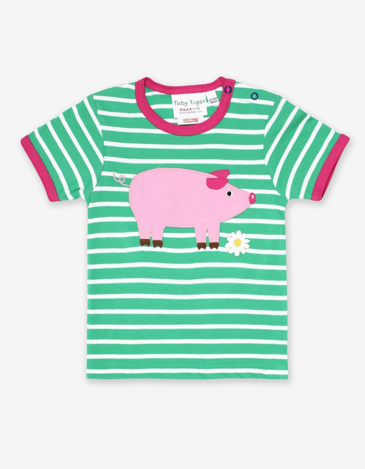 Toby Tiger Organic Pig Applique Short-Sleeved T-Shirt