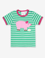 Toby Tiger Organic Pig Applique Short-Sleeved T-Shirt