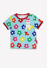Toby Tiger Organic Rainbow Bloom Bunny Pocket Applique Short-Sleeved T-Shirt