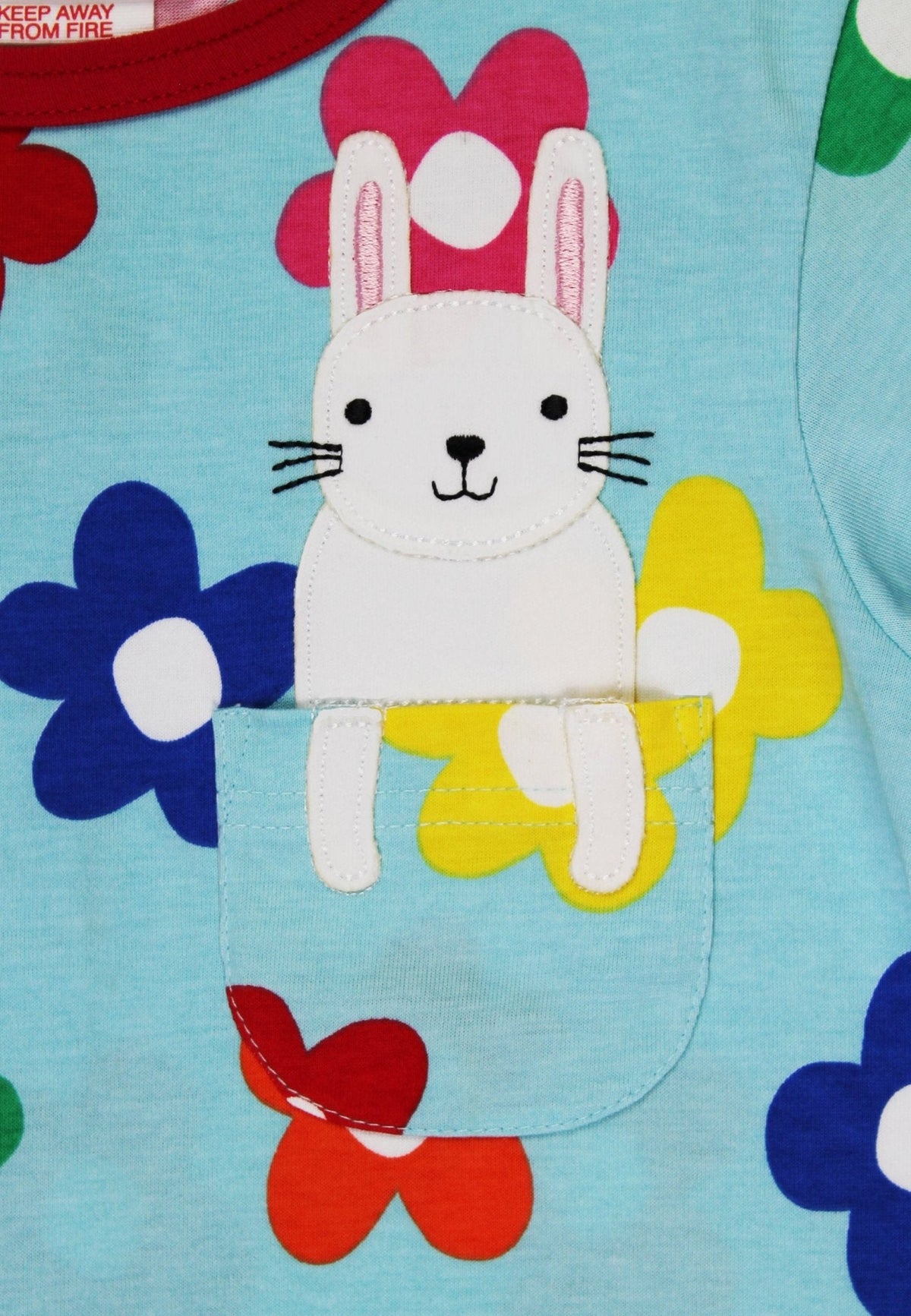 Toby Tiger Organic Rainbow Bloom Bunny Pocket Applique Short-Sleeved T-Shirt