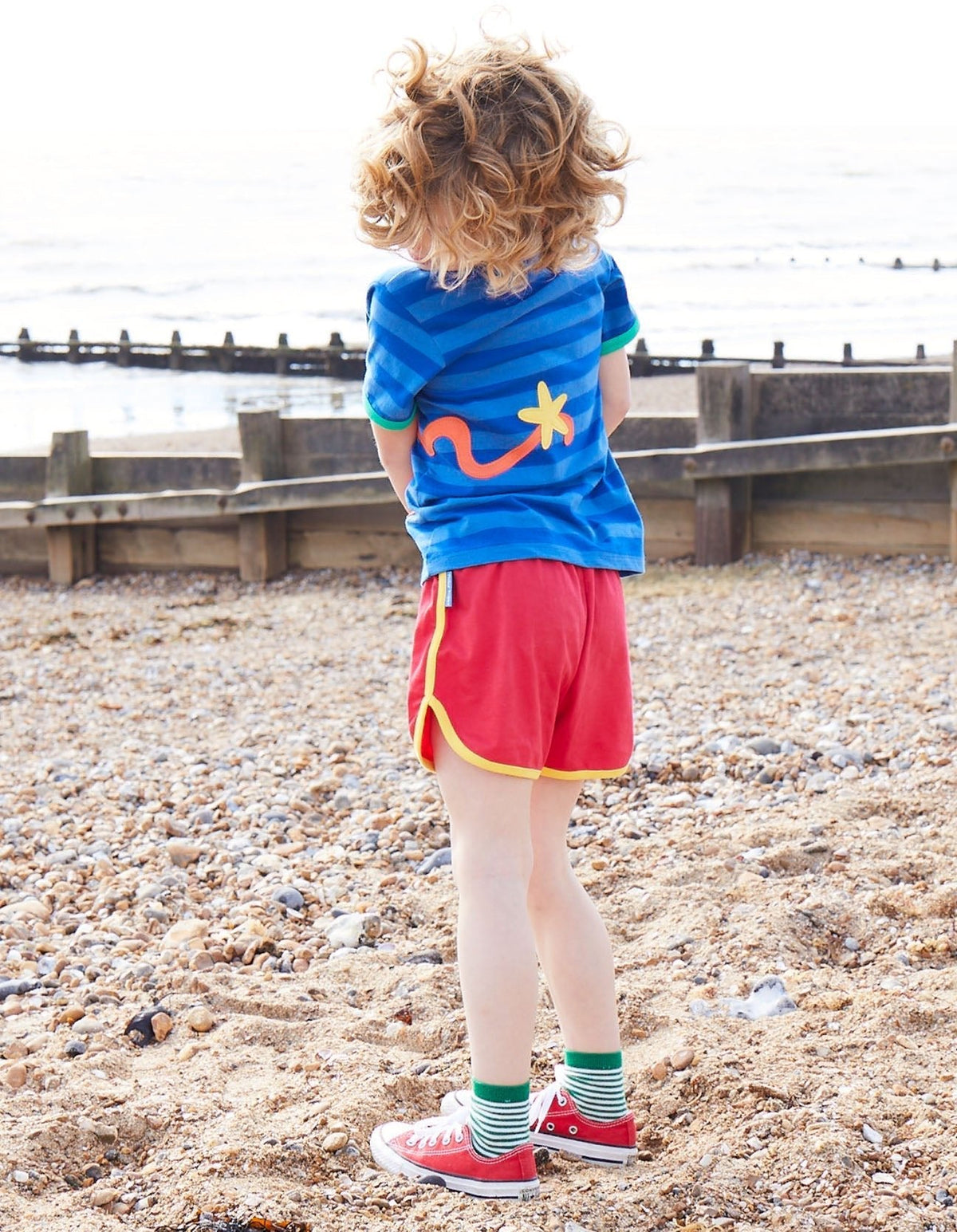 Toby Tiger Organic Octopus Applique Dark Blue Striped Short-Sleeved T-Shirt