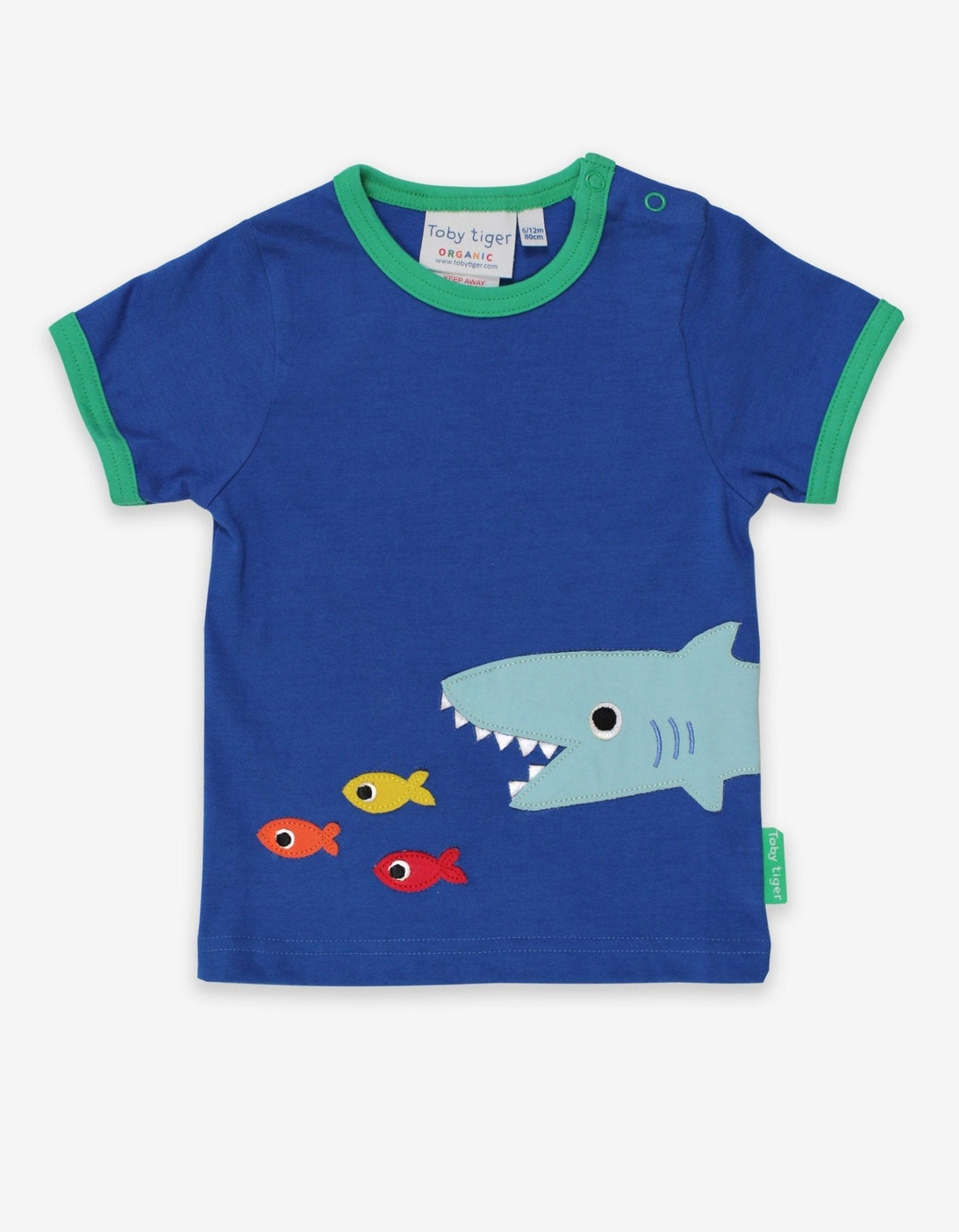 Toby Tiger Organic Shark Applique Short-Sleeved T-Shirt