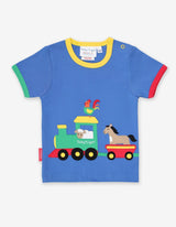 Toby Tiger Organic Animal Train Applique Short-Sleeved T-Shirt