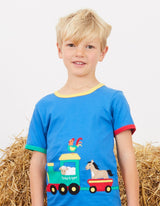 Toby Tiger Organic Animal Train Applique Short-Sleeved T-Shirt