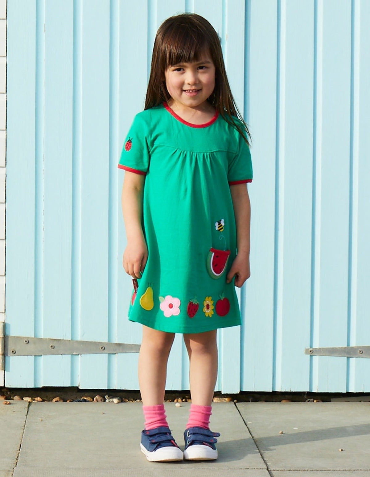 Toby Tiger Organic Fruit Flower Applique T-Shirt Dress