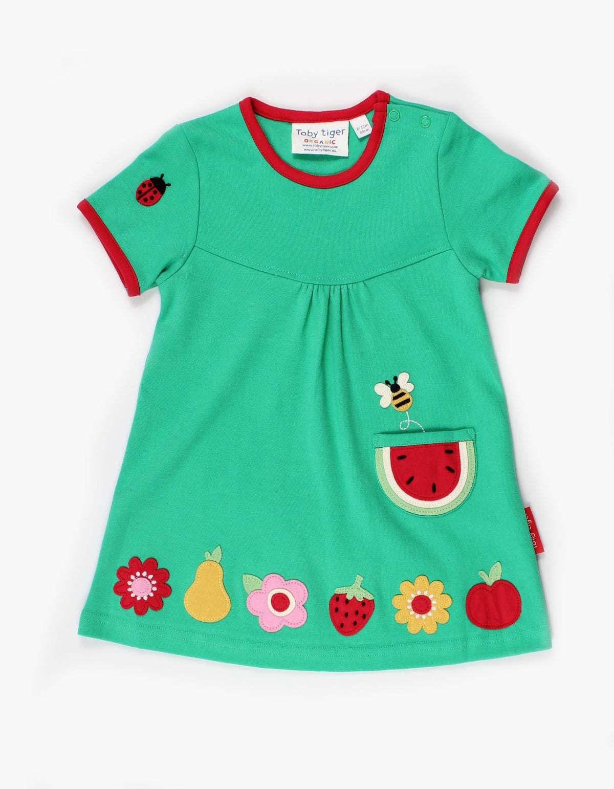 Toby Tiger Organic Fruit Flower Applique T-Shirt Dress