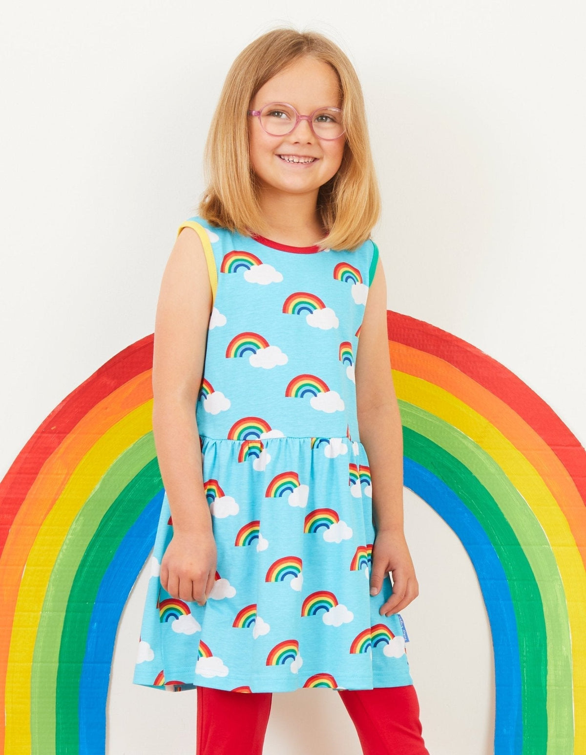 Toby Tiger Organic Turquoise Rainbow Print Summer Dress