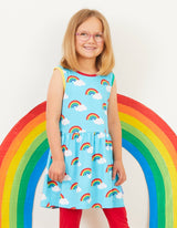 Toby Tiger Organic Turquoise Rainbow Print Summer Dress