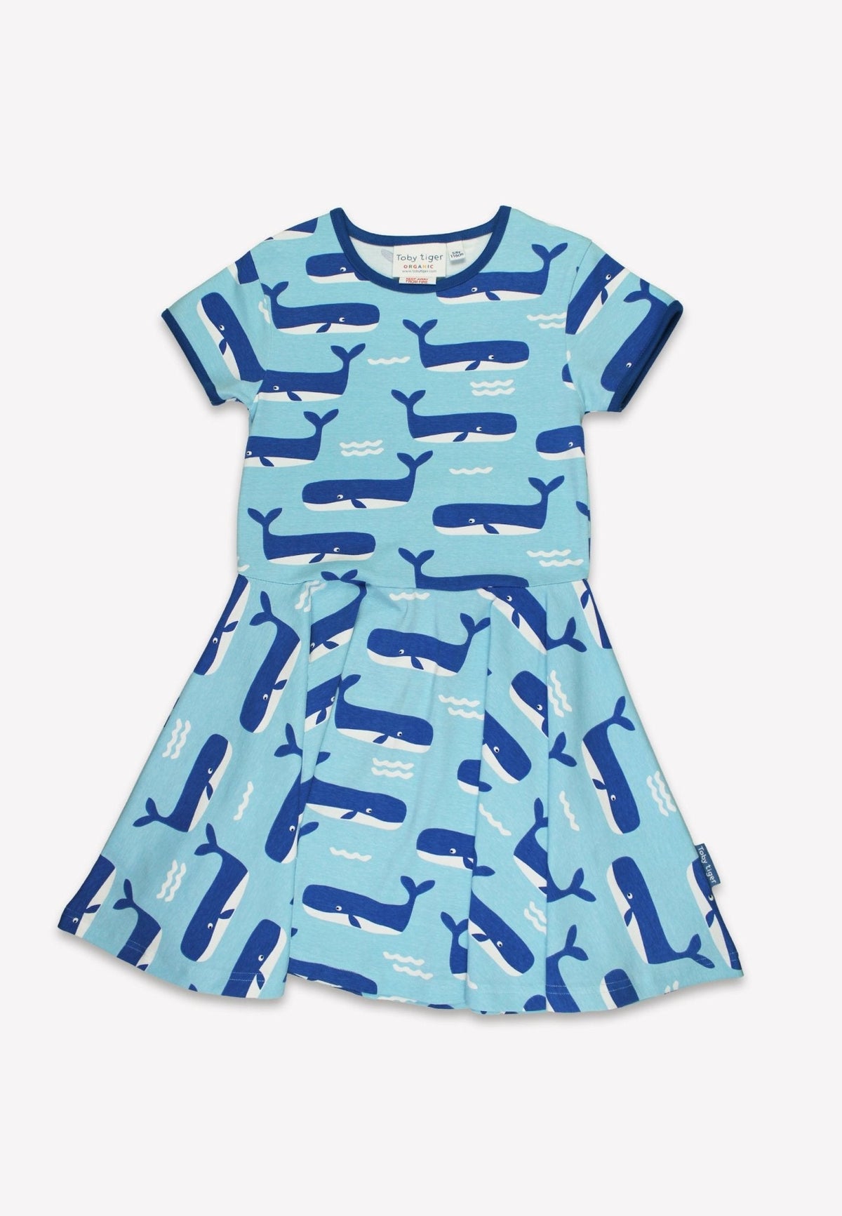 Toby Tiger Organic Whale Waves Print Short Sleeved Skater Dress
