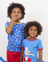 Toby Tiger Organic Boat Print Short-Sleeved T-Shirt