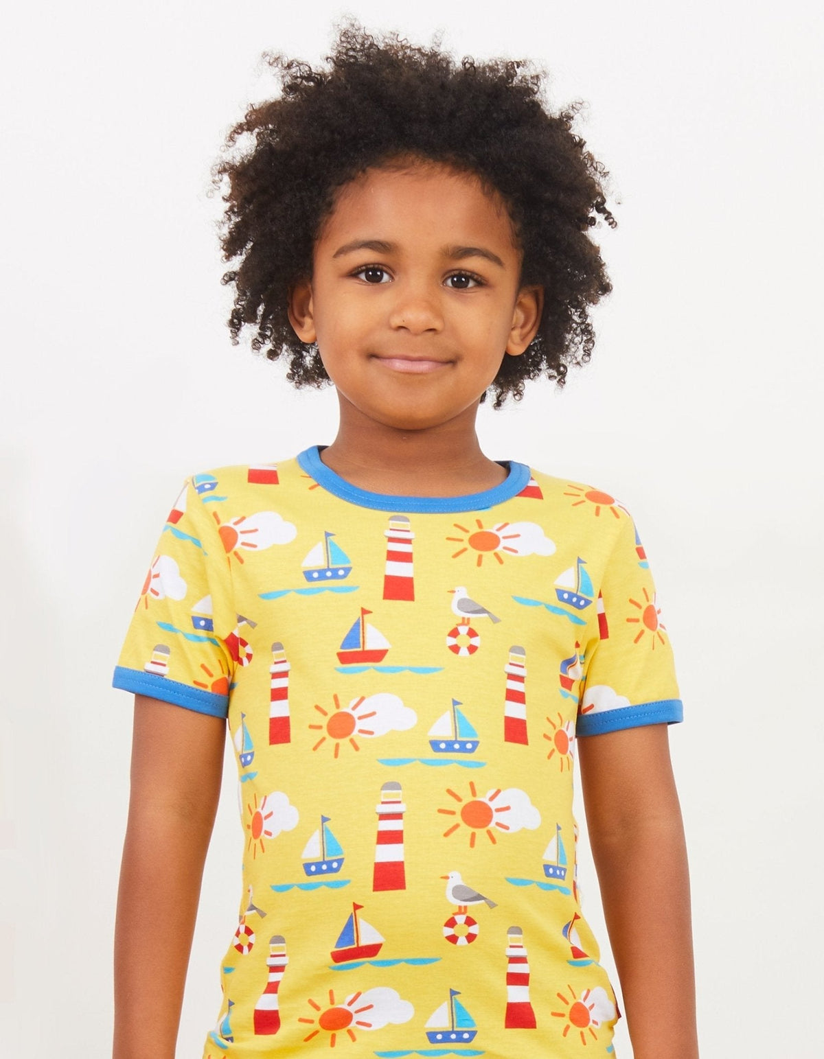 Toby Tiger Organic Seaside Print Short-Sleeved T-Shirt