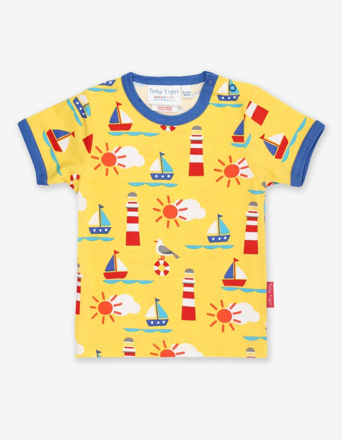 Toby Tiger Organic Seaside Print Short-Sleeved T-Shirt