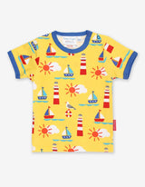Toby Tiger Organic Seaside Print Short-Sleeved T-Shirt
