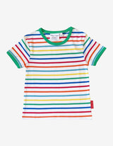 Toby Tiger Organic Green Rainbow Stripe Print Short-Sleeved T-Shirt