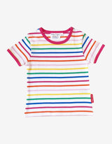 Toby Tiger Organic Pink Rainbow Stripe Print Short-Sleeved T-Shirt