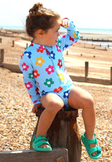Toby Tiger Rainbow Bloom Print Long-Sleeved Kids' Swimsuit