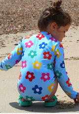 Toby Tiger Rainbow Bloom Print Long-Sleeved Kids' Swimsuit