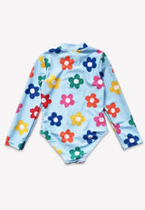 Toby Tiger Rainbow Bloom Print Long-Sleeved Kids' Swimsuit