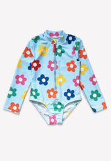 Toby Tiger Rainbow Bloom Print Long-Sleeved Kids' Swimsuit