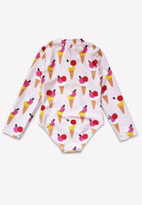 Toby Tiger Ice Cream Cones Print Long-Sleeved Kids' Swimsuit