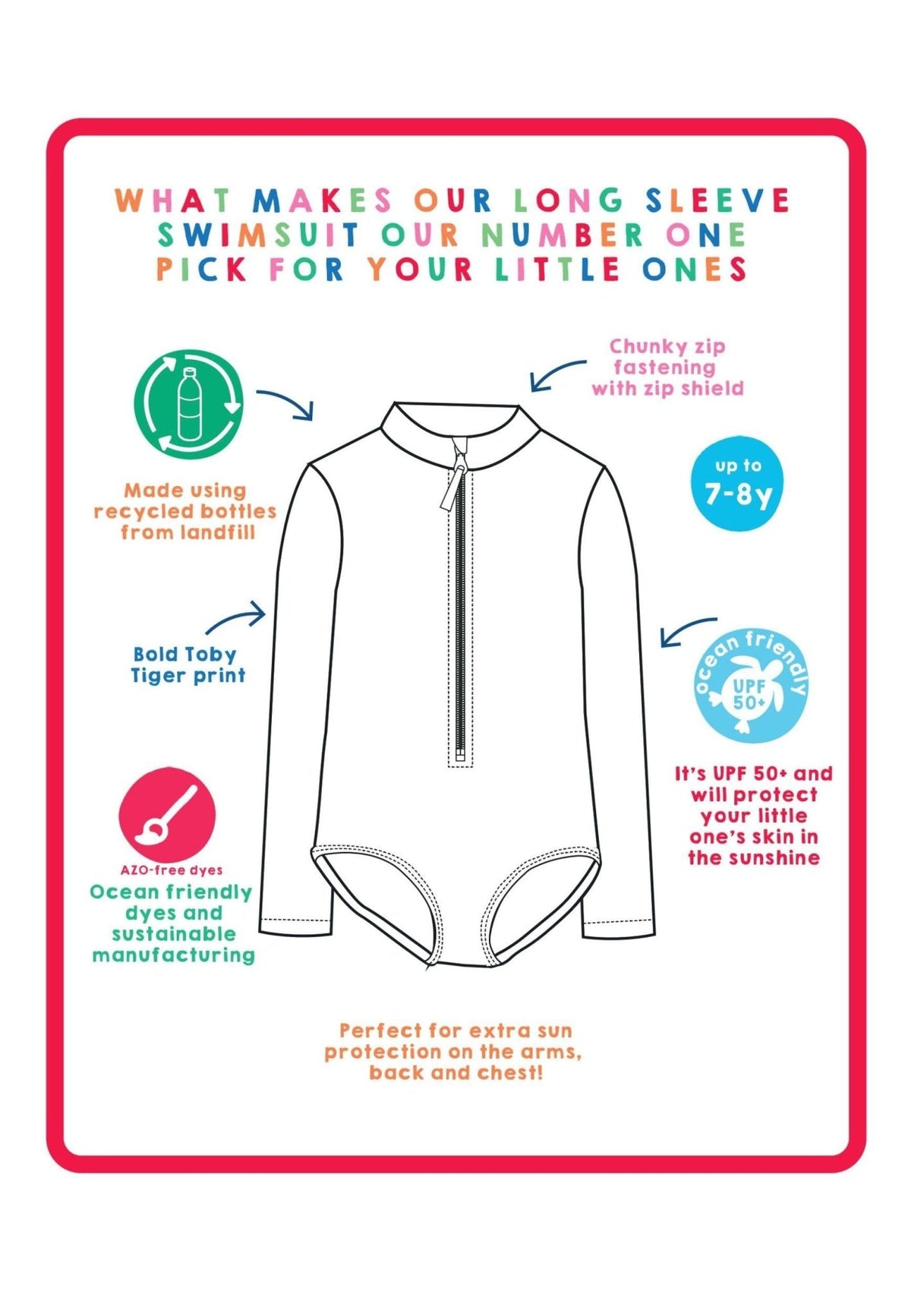 Toby Tiger Ice Cream Cones Print Long-Sleeved Kids' Swimsuit